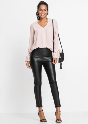 Bonprix Skórzane Spodnie Rurki Z Koronką Zip Ekoskóra Skinny 50-52 922283