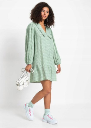 Bonprix Sukienka W Kratę Oversize Mini Falbany Guziki Vintage 46-48 923439