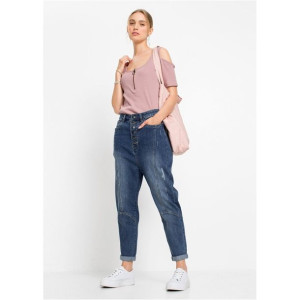 Bonprix Jeansowe Spodnie Haremki Pumpy Alladynki Guziki Stretch 42 942678