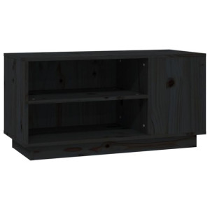 Szafka pod TV, czarna, 80x35x40,5 cm, lite drewno sosnowe