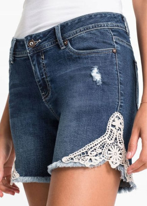 Bonprix Jeans Spodenki Szorty Z Przetarciami Stretch Koronka 38-40 959847