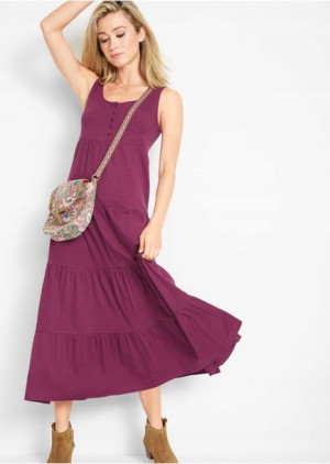 Bonprix Casualowa Rozkloszowana Sukienka Maxi Falbana Guziki 32-34 963307