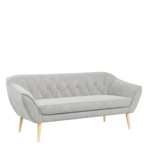 Szara sofa skandynawska 3 osobowa PIKO, drewniane nóżki, do salonu