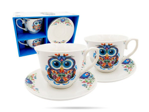 2 Filiżanki ze spodkami 280 ml Sowa Etno DUO