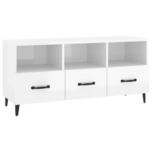Szafka pod TV, wysoki połysk, biała, 102x35x50 cm