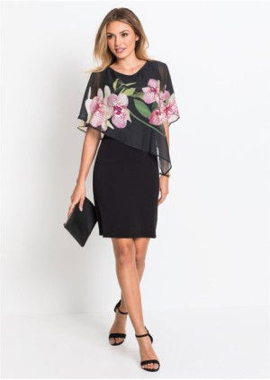 Bonprix Koktajlowa Sukienka Bodycon Kwiaty Szyfonowa Falbana 36-38 979794