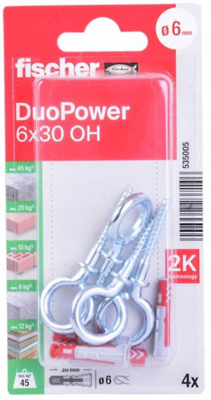 Kołek Rozporowy Z Hakiem Okrągłym Fischer Duopower 6x30 Oh K Nv Blister