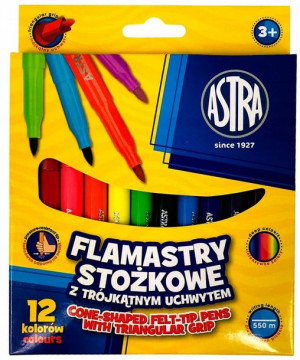 Flamastry stożkowe 12 kolorów Astra 314110003
