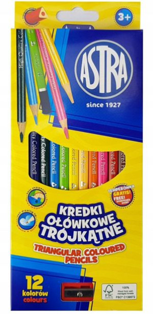 KREDKI OŁÓWKOWE 12 kolorów Astra 312110002