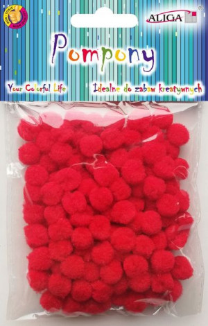 Pompony dekoracyjne Aliga czerw. 1cm 120sz POM-303