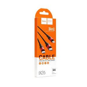 Hoco Kabel Usb 3w1 Do Iphone Lightning 8-pin + Micro + Typ C X26 1 Metr