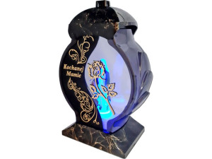 Znicz Mama Mamie Ob Ii Czarno-złoty Marmur+figurka Led