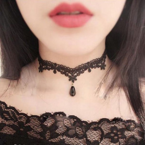 CHOKER Koronkowy Haft Czarny NASZYJNIK Elegancki