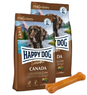 Happy Dog Supreme Sensible Canada 2x11kg + MACED Kość Wędzona Prasowana 11