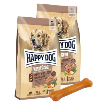 Happy Dog FlockenVollkost 2x10kg + MACED Kość Wędzona Prasowana 11 cm