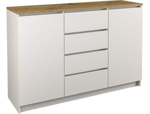 Komoda Szafka 2d4s 120 Szuflady Drzwi - Biel Dąb Artisan