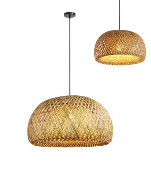 Lampa BOHO wisząca naturalna pleciona bambusowa