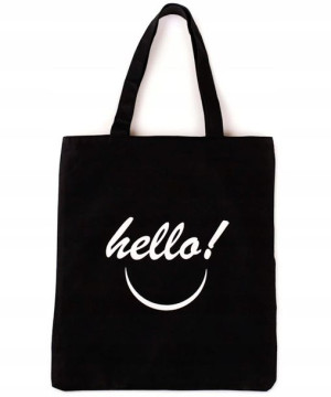 Torebka torba czarna shopper z printem ,, HELLO''