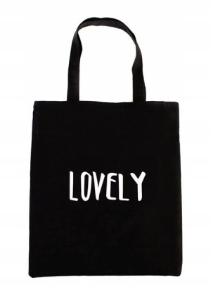 Torebka torba czarna shopper z printem ,,LOVELY''