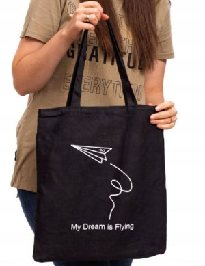 Torebka torba czarna shopper z printem.NOWOŚĆ