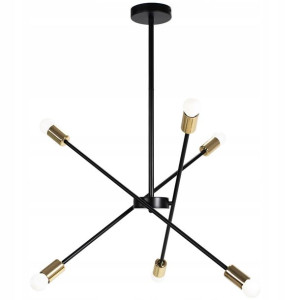 Lampa Sufitowa Wisząca Czarna Złota Gold 6x60w E27