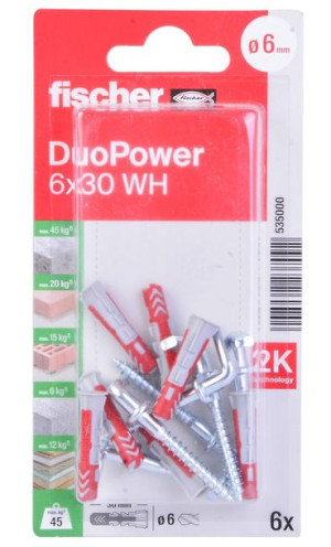 Kołek Rozporowy Z Hakiem Prostym Fischer Duopower 6x30 Wh K Nv Blister