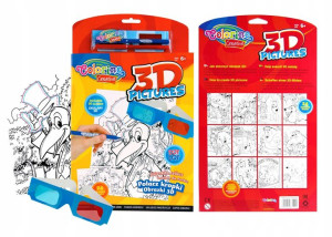 Kolorowanka 3D + okulary 3D + dwa flamastry