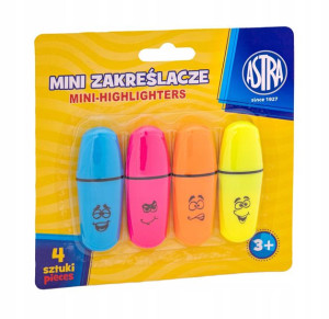 Zakreślacze Mini 4 szt blister Astra