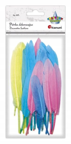 Piórka dekoracyjne 12cm mix pastelowy 24 szt Titan