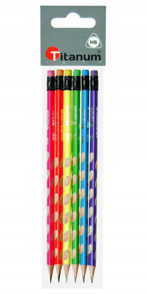 Ołówki ergonomiczne NEON z gumką HB 6 szt Titanum