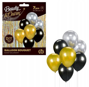 Bukiet balonowy złoto-srebrno-czarny 7szt 12"