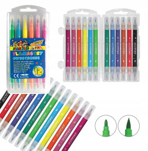 Flamastry dwustronne 12 szt Brush and Fine Flaming