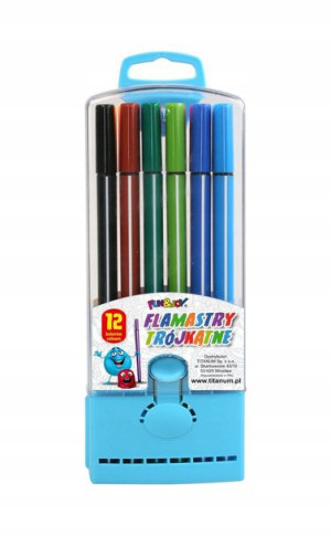 Flamastry trójkątne w plastikowym pudełku 12k