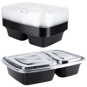 pojemnik na żywność dzielony lunchbox z 2 przegródkami zestaw 10 szt. 1,2 l