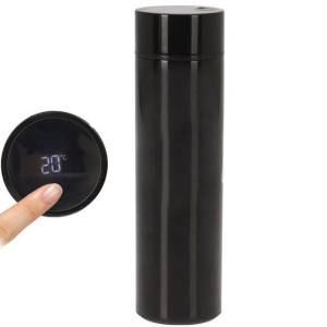 termos stalowy z termometrem, kubek termiczny, bidon, 0,45 l, czarny