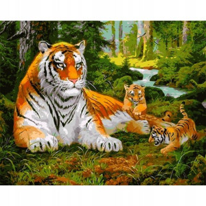Haft Diamentowy Mozaika 5d Tygrys Z Młodymi 30x40