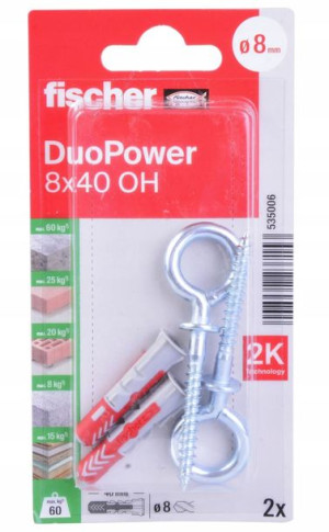 Kołek Rozporowy Z Hakiem Okrągłym Fischer Duopower 8x40 Oh K Nv Blister