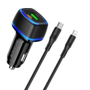 Borofone Ładowarka Samochodowa-usb+typ C-qc 3.0 Pd 20w 3a Z Kablem Typ C