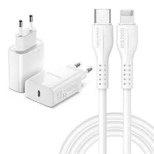 Ładowarka Sieciowa- Typ C - Pd Qc 3.0 20w 3a Z Kablem Typ C Na Lightning
