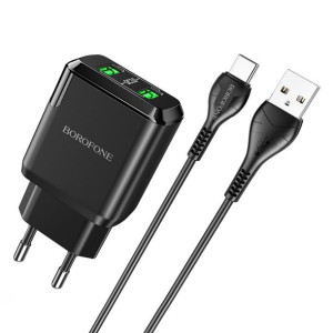 Borofone Ładowarka Sieciowa - 2xusb - Qc 3.0 18w 3a Z Kablem Usb Na Typ C