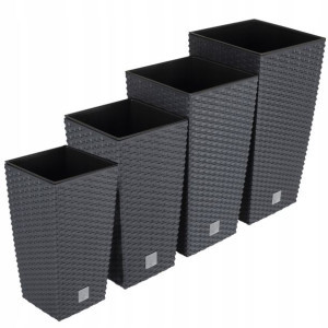 Zestaw 4x Doniczka Rattan Donica Antracyt + Wkład