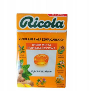Ricola Imbir Mieta Pomarańcza Bez Cukru 27,5g