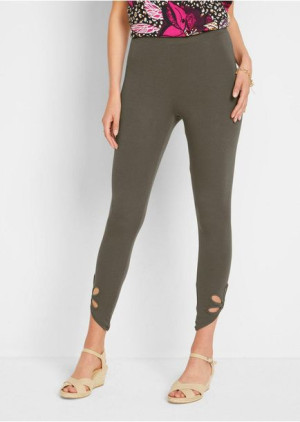 Bonprix Oliwkowe Bawełniane Legginsy Damskie Z Wycięciami 7/8 36-38 939164