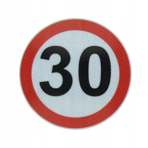 Naklejka/nalepka prędkości 30km/h śr. 20 cm, odbla