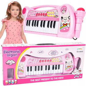 Keyboard Dla Dzieci Organy Mikrofon Pianino Różowe