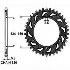 Zębatka tylna stal KAWASAKI KDX, KLX, KX, KXF; SUZ