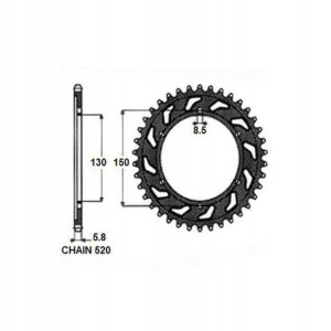 Zębatka tylna stal YAMAHA TT-R, WR, YZ 125-450 199