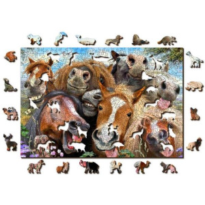 Drewniane Puzzle z figurkami – Wesołe Selfie-Konie rozm. L, 505 elementów