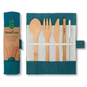 Bambaw, Zestaw sztućców z organicznego bambusa w bawełnianym etui, Laguna