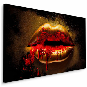Obraz Złoto-Czerwone USTA Abstrakcja Dekoracja Ścienna 3D 120cm x 80cm